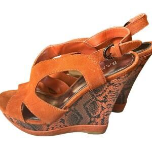 Bakers Snakeskin & Suede Wedge High Heel Open Toe Shoes Sz. 8 in Box Orange